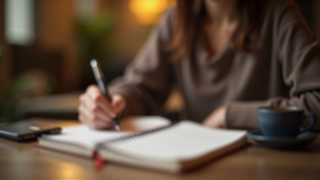 Osoba si dělá poznámky do deníku a zapisuje si své myšlenky a pocity